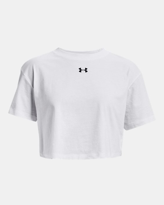 Women's UA Crop Sportstyle Logo Short Sleeve in White image number 4